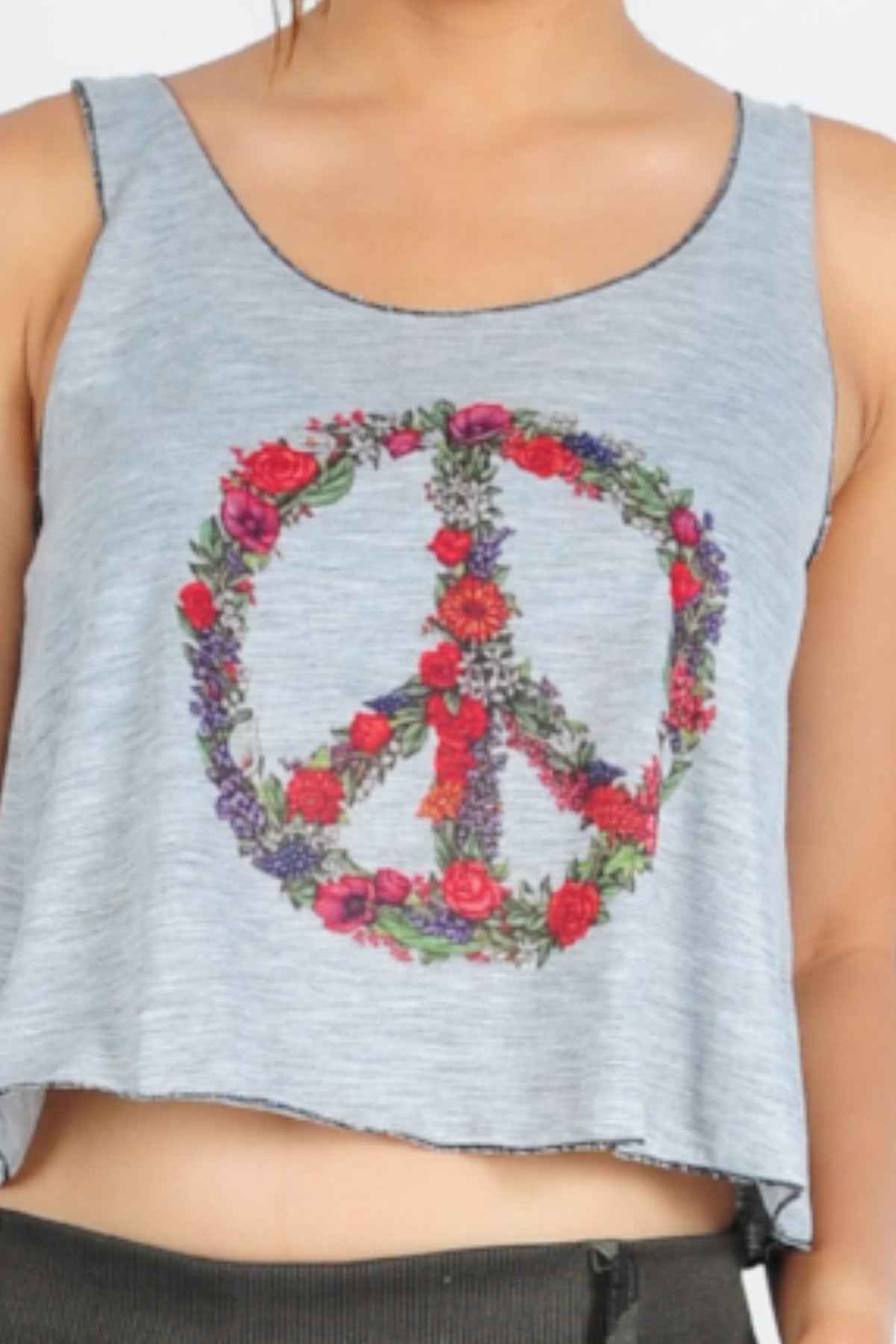 Basic Cotton Cropped Tank Top Peace in Grey