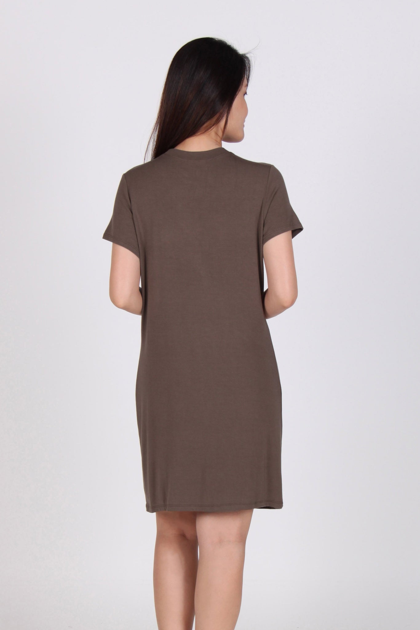 Basic Front Loop Cotton Tee Dress in Brown