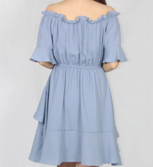 Ruffles Off-Shoulder Asymmetrical Layered Dress In Blue