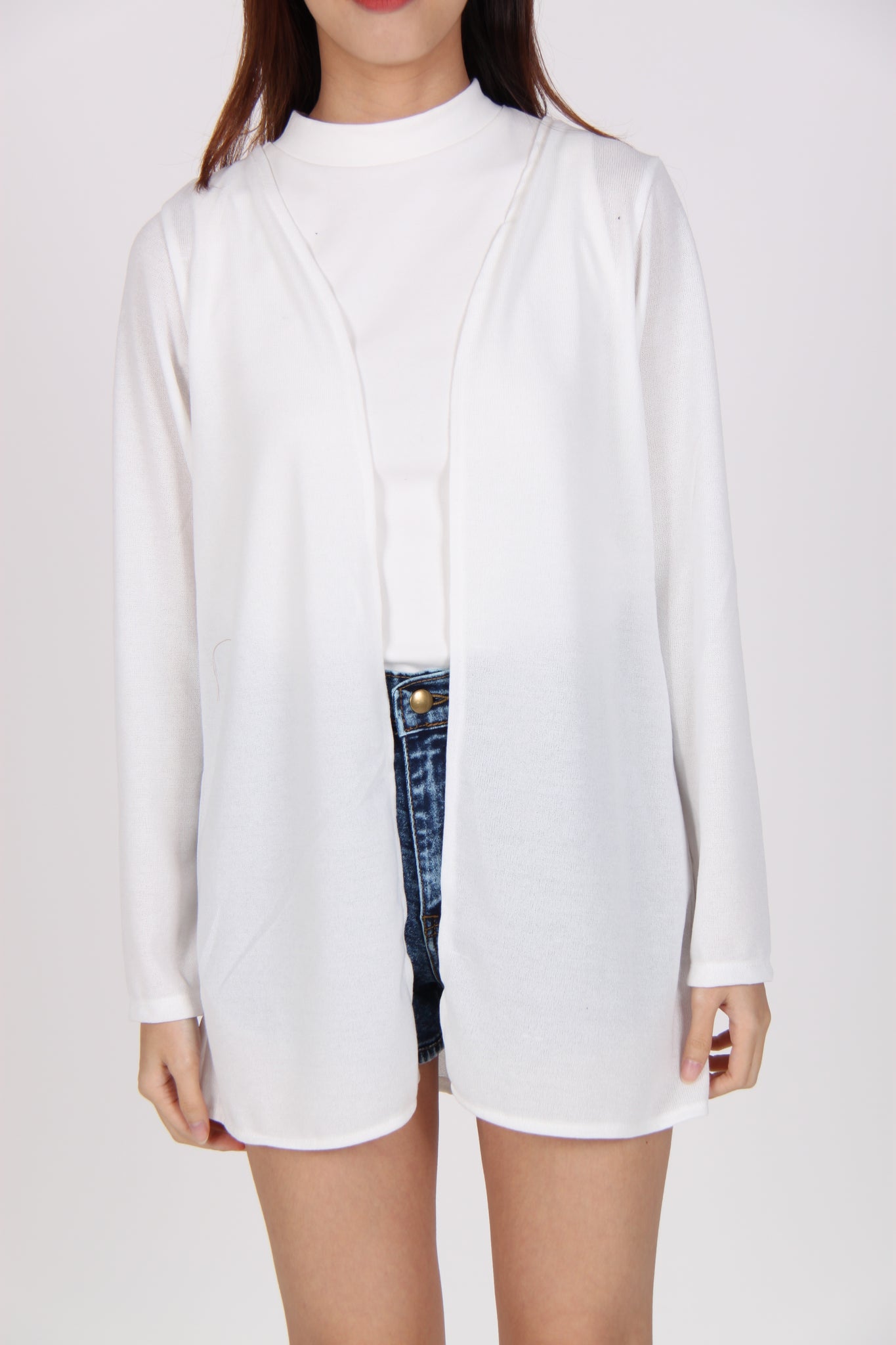 Knit Long Sleeve Cardigan In White
