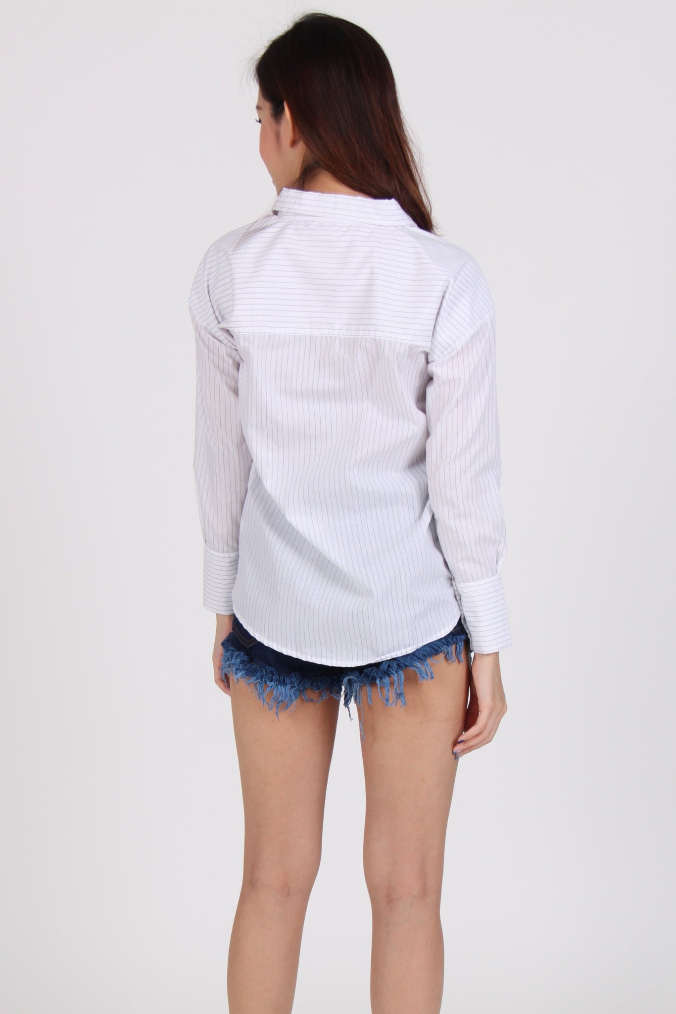 Pinstripe Multi-Way Boyfriend Shirt in White