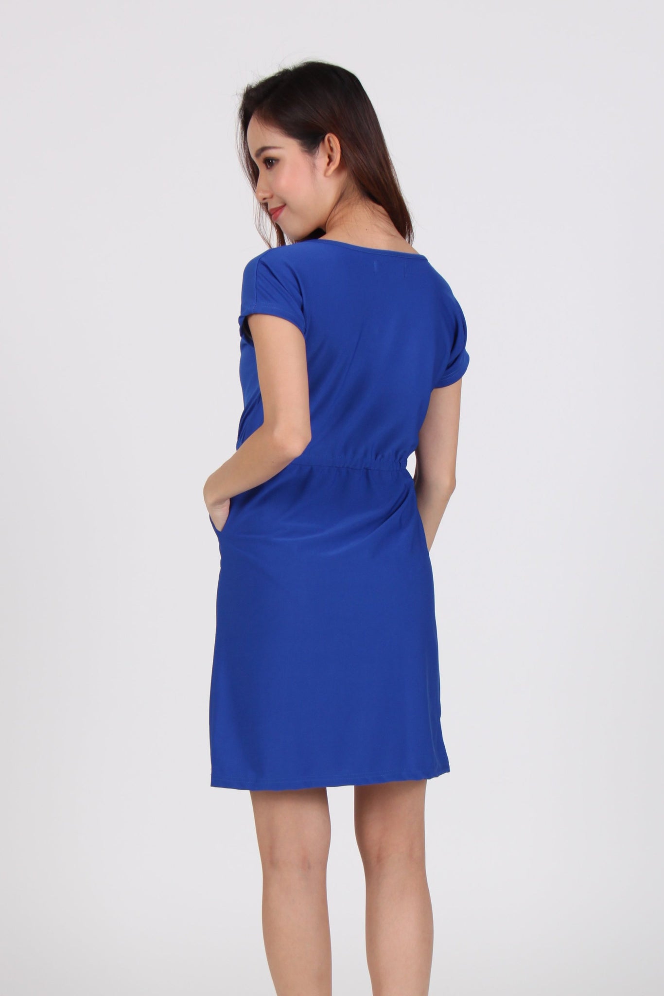 Sleeve Front Tie Shift Dress in Electric Blue