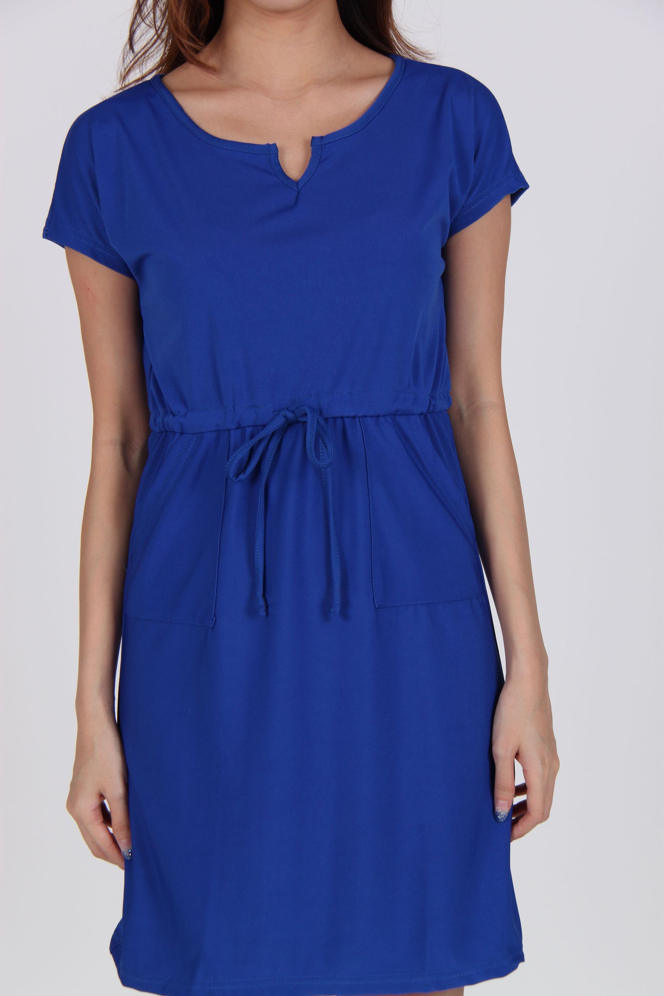 Sleeve Front Tie Shift Dress in Electric Blue