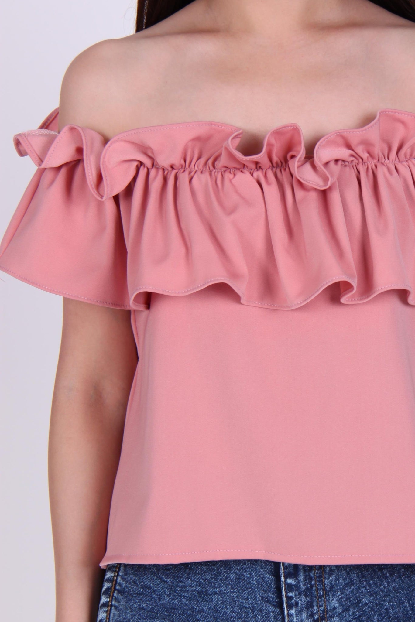 Ruffles Off-Shoulder Top in Pink