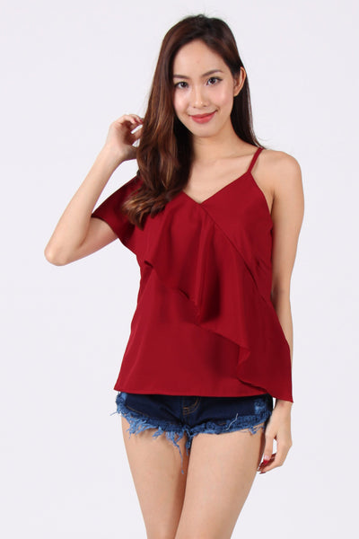 Toga Spag Ruffles Top in Maroon