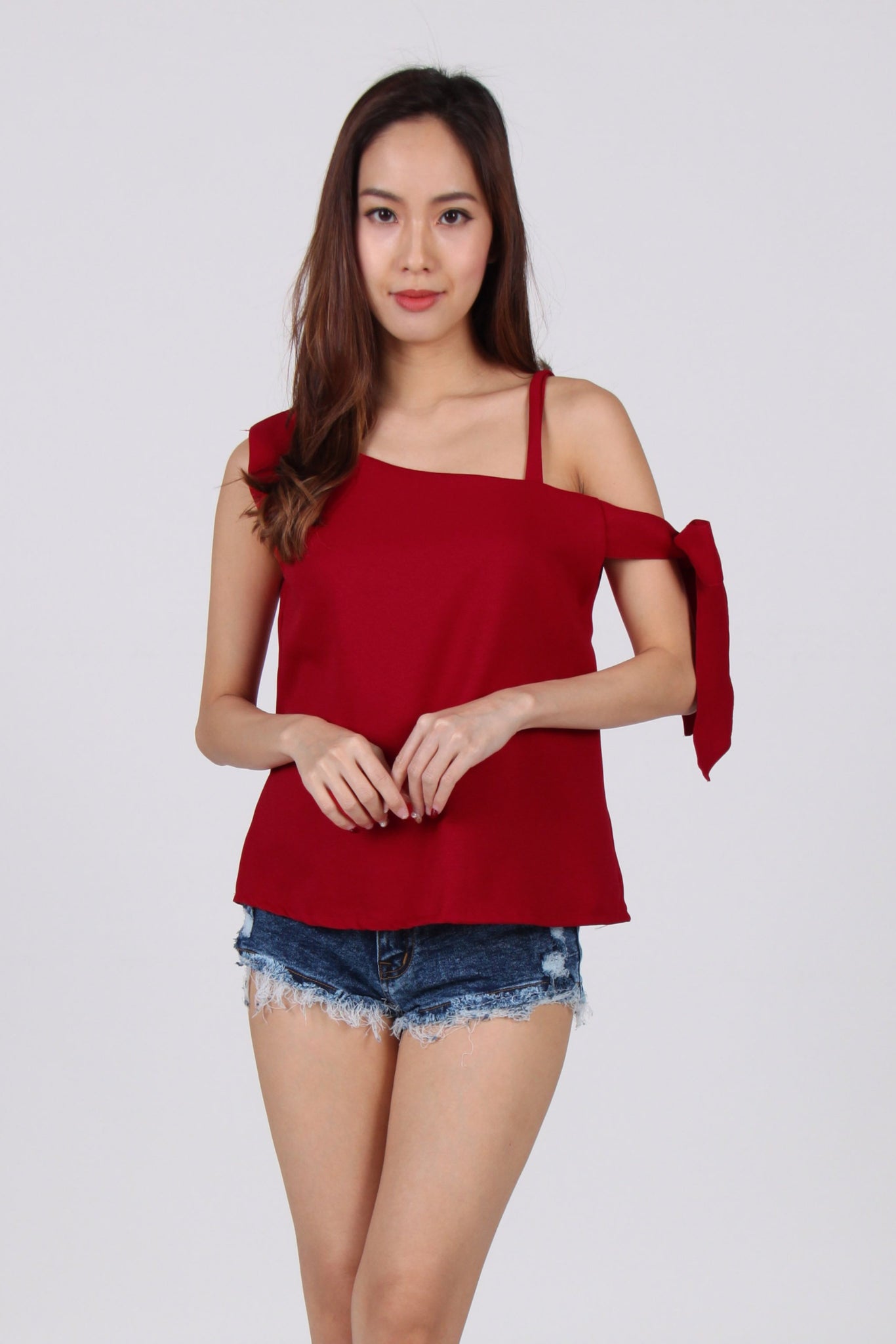 Toga Spag Side Ribbon Top in Maroon