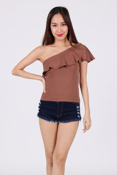 Ruffles Toga Top in Copper Brown