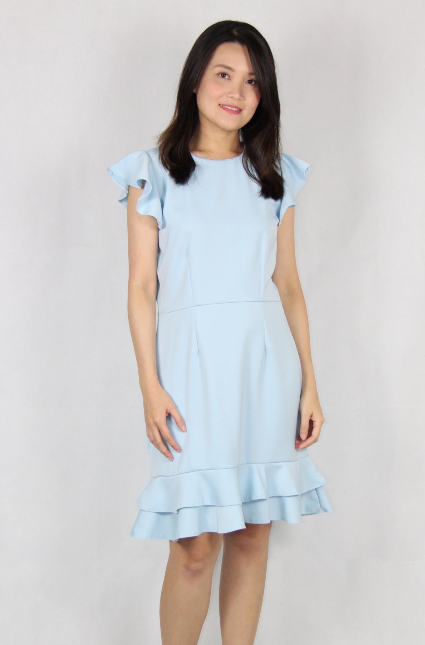 Ruffles Sleeves Double Layer Dress in Light Blue