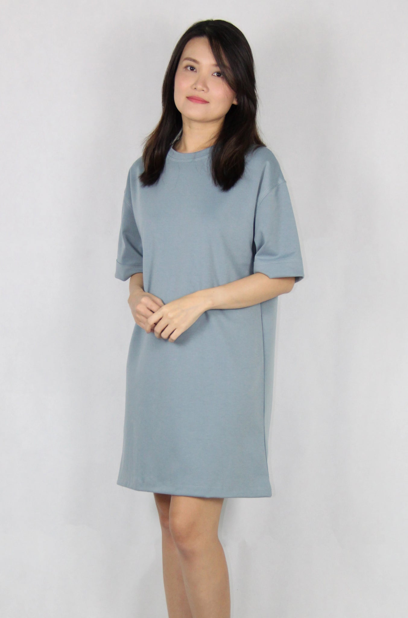 Basic Loose Fit Sleeve Tee Dress in Blue