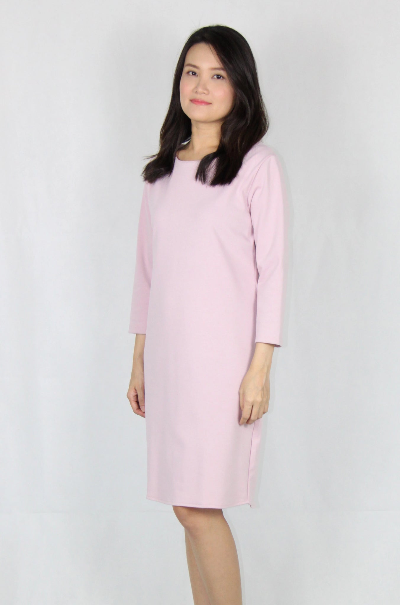 Basic Quarter Sleeve Loose Fit Dress in Pink