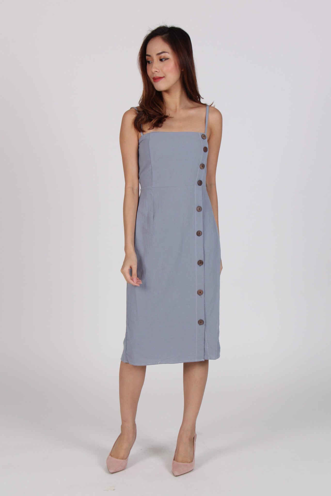 Spag Button Up Dress in Blue