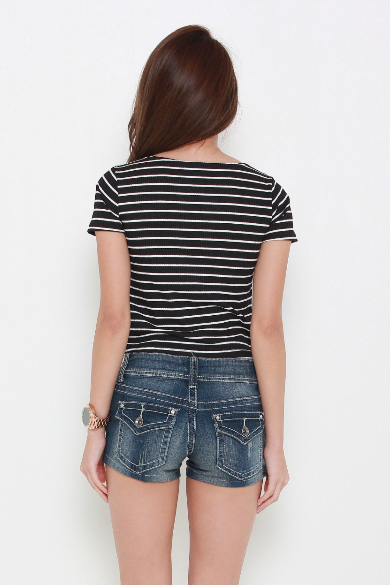 Stripes V-Neck Top in Black