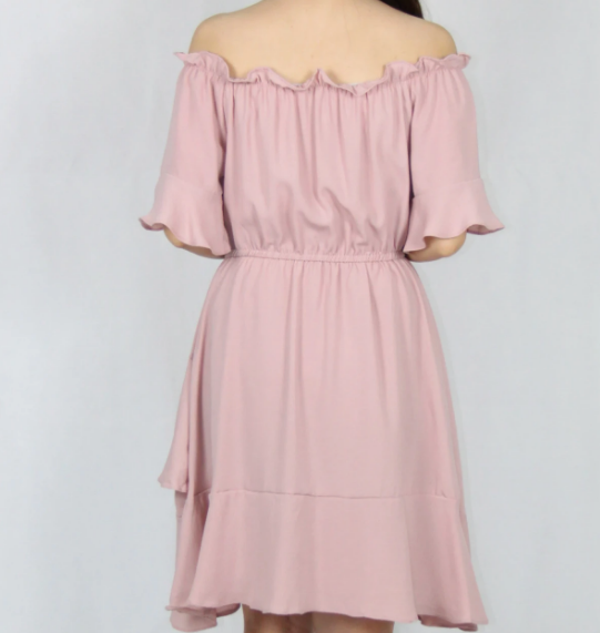 Ruffles Off-Shoulder Asymmetrical Layered Dress In Pink